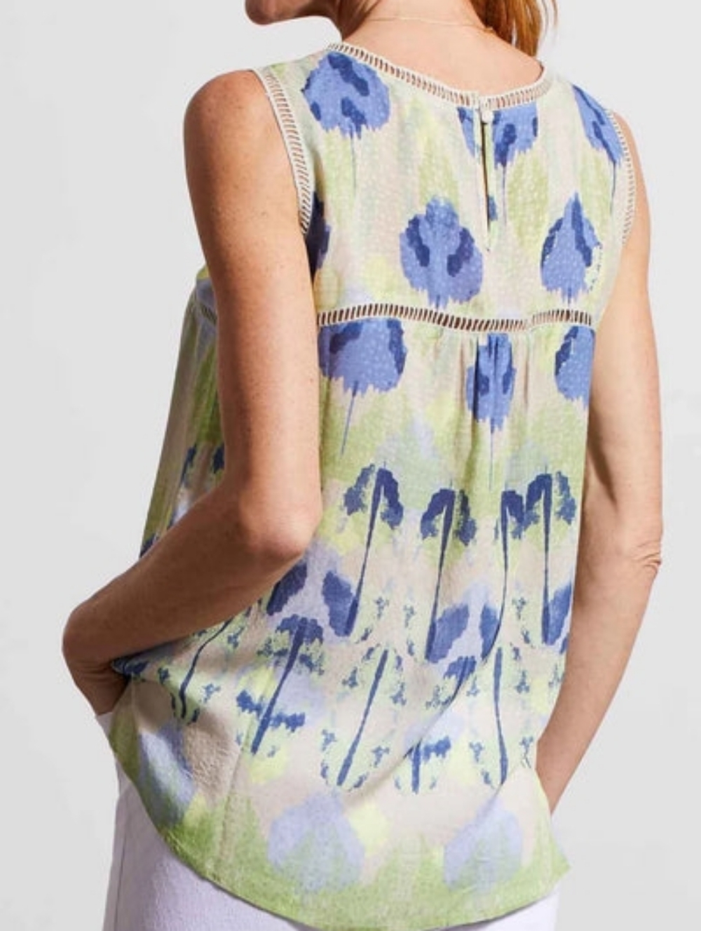Tribal Blue & Lime Patterned Sleeveless Knit Top